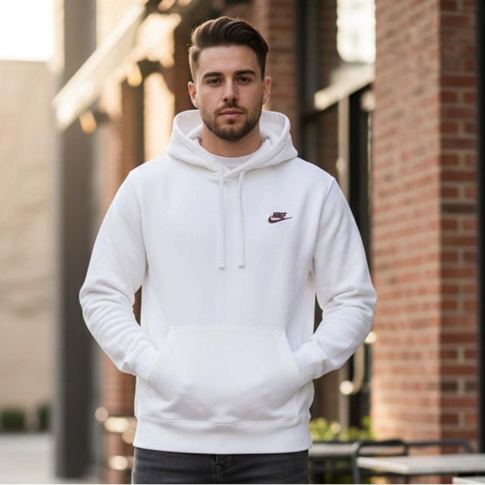 Nike Sportswear Club Fleece Pullover Hoodie White Men’s Small BV2654-100